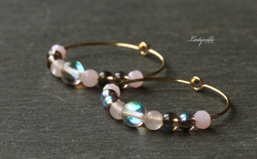 Perlen Creole Rosenquarz vergoldet / Geschenk für Sie / Edelstein Ohrringe / besonderes Geschenk / Party Creolen / Boho Ohrringe / statement